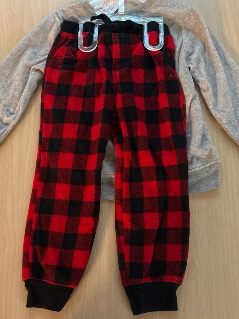 NWT Carter's Gray & Red Santa Buffalo Plaid Kids Pajama Set Gender Friendly 3T